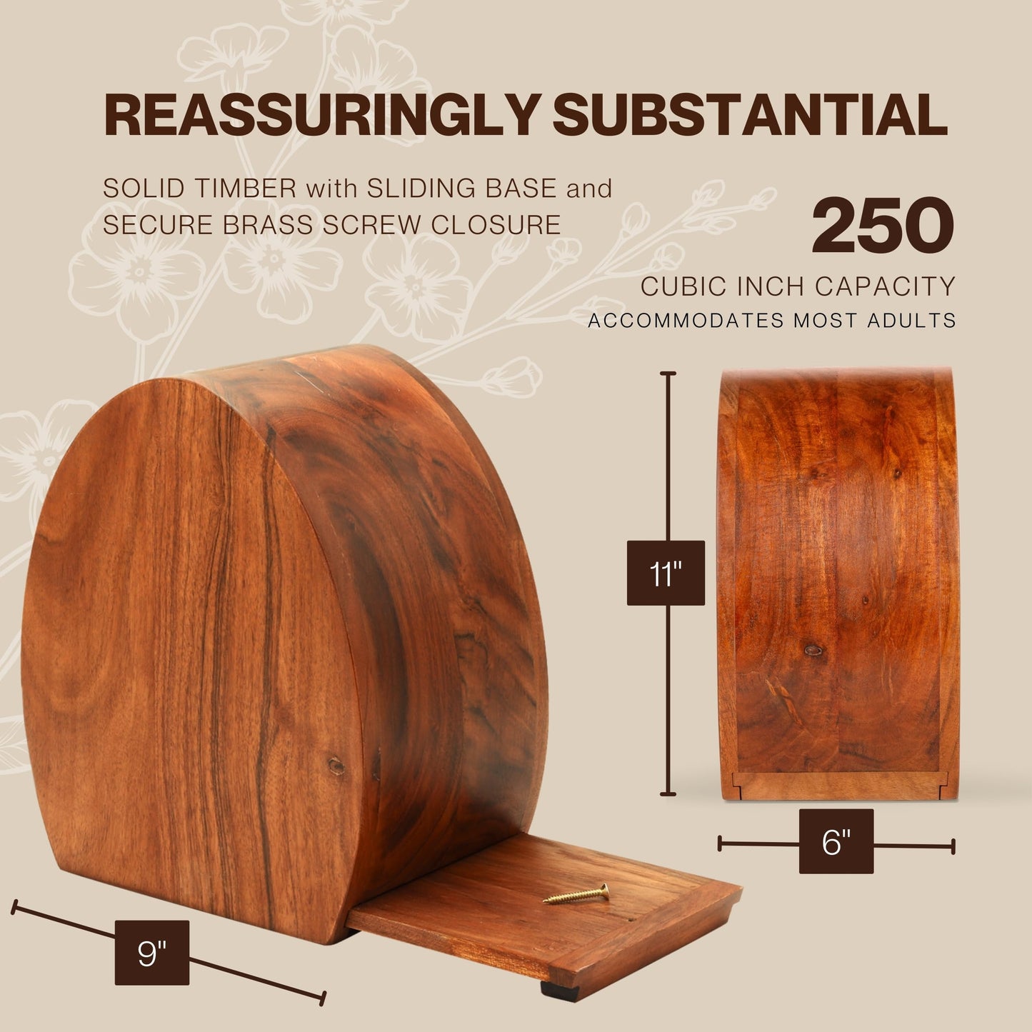 Personalized Cardinal Wooden Urn - 250 cu in - Custom Memorial Urn for Ashes Adult Male - Engravable Wood Urn Box for Human Cremains