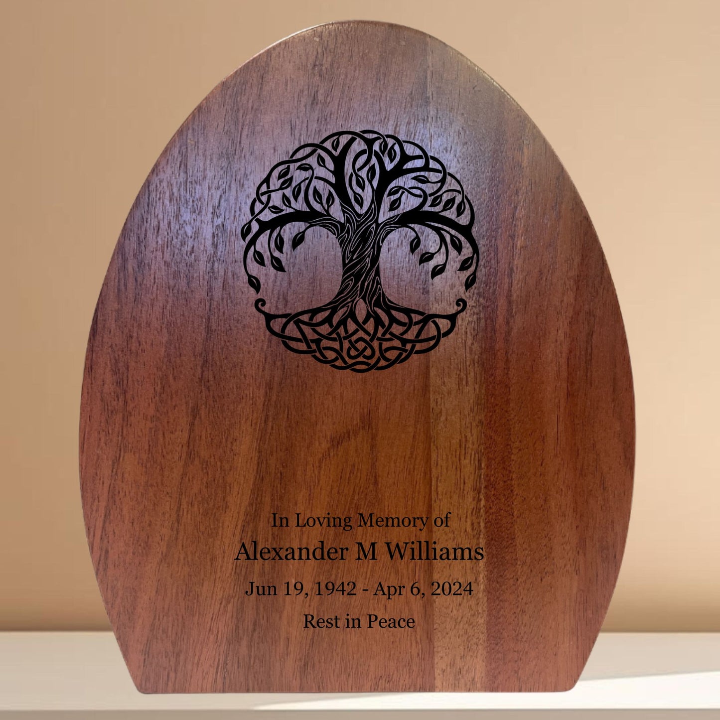 Personalized Tree of Life Wooden Urn - 250 cu in - Custom Memorial Urn for Ashes Adult Male - Engravable Wood Urn Box for Human Cremains